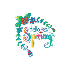 Hello Spring. Hand lettering calligraphy.