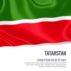 Silky flag of Tatarstan waving on an isolated white background with the white text area for your advert message. 3D rendering.