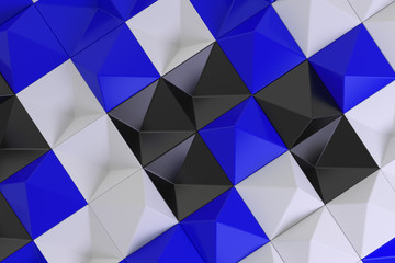 Fototapeta premium Pattern of black, white and blue pyramid shapes