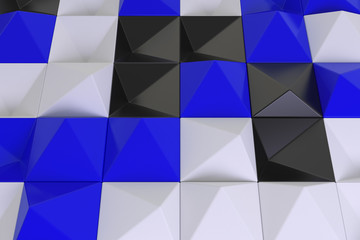 Pattern of black, white and blue pyramid shapes