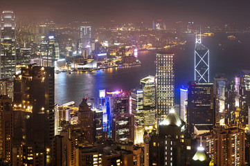 Fototapeta na wymiar Hong Kong night view, Hong Kong Island business district.