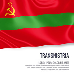 Silky flag of Transnistria waving on an isolated white background with the white text area for your advert message. 3D rendering.