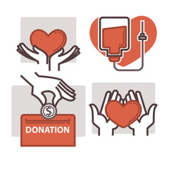 Blood donation vector heart in helping hand icons templates