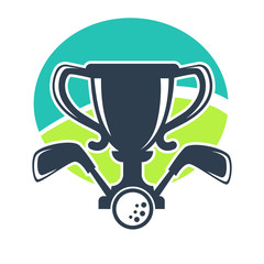 Golf club or tournament award cup vector icon