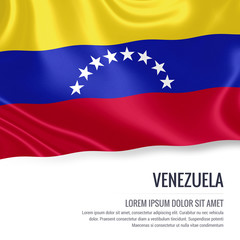 Silky flag of Venezuela waving on an isolated white background with the white text area for your advert message. 3D rendering.