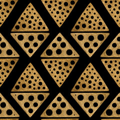 Hand drawn seamless pattern. Gold ethnic ornament, abstract geometric background.