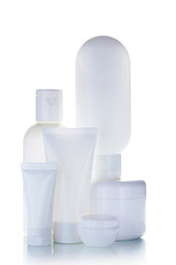 Cosmetic bottles isolated on a white background