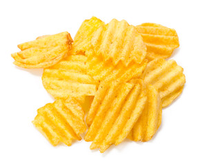 yellow potato chips isolated on white