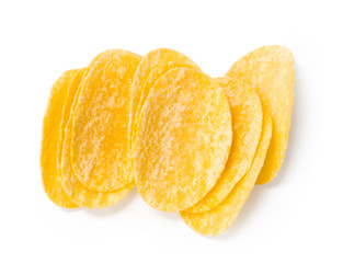 yellow potato chips isolated on white