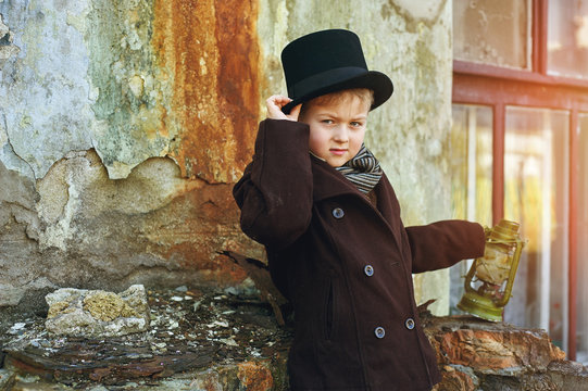 stylized portrait of a boy in retro style .