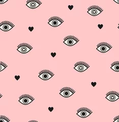 Foto op Plexiglas Ogen naadloos patroon met hartjes en ogen
