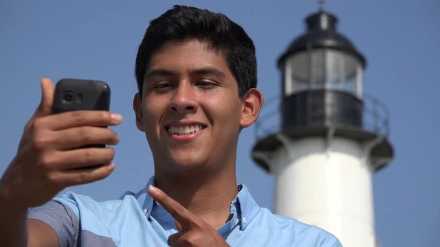 Teen Boy Lighthouse Selfie