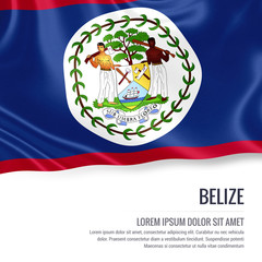 Silky flag of Belize waving on an isolated white background with the white text area for your advert message. 3D rendering.