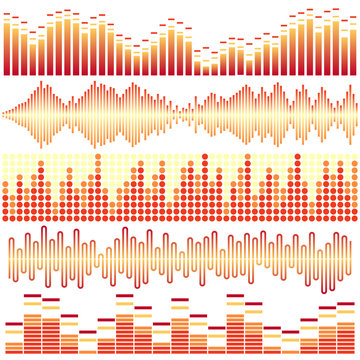 Vector set of orange sound waves. Audio equalizer. Sound & audio waves isolated on white background.
