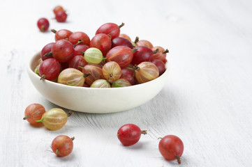 Gooseberries in white bowl