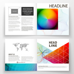 Business templates for square bi fold brochure, magazine, flyer, booklet. Leaflet cover, flat layout, easy editable vector. Colorful design background with abstract shapes and waves, overlap effect.