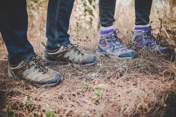 Close-up of young hikers feet.