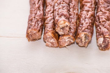 Dry sausage - traditional thin sausages kabanos