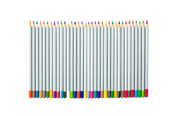 set of different colored pencils on white background