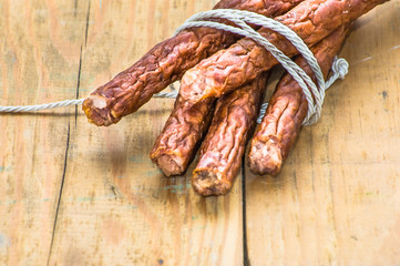 Dry sausage - traditional thin sausages kabanos