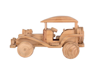Toy wooden retro car on a white background for children and collectors from different sides large resolution