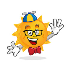 Nerd sun mascot, geek sun character, sun cartoon vector
