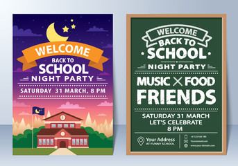 Invitation of back to school night party template design.
