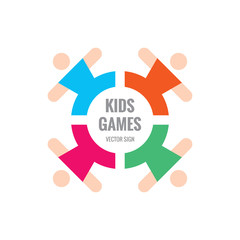 Kids games - vector logo template concept illustration. Community friendship union children. Design element. 