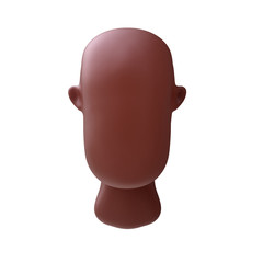 Realistic cartoon human head form isolated on white background. Character body elements. Black skin. 3d illustration.