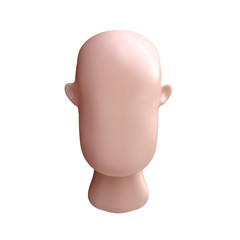 Realistic cartoon human head form isolated on white background. Character body elements. White skin. 3d illustration.
