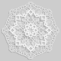 Lace 3D mandala,  round symmetrical openwork pattern,  decorative  snowflake, arabic ornament, decorative design element,  vector