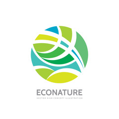 Eco nature - vector logo template concept illustration. Abstract geometric structure in circle shape. Green leaves symbol. Design element.