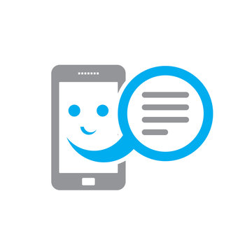 Smiling smartphone and message box - vector sign concept illustration. Telephone icon. Design element.