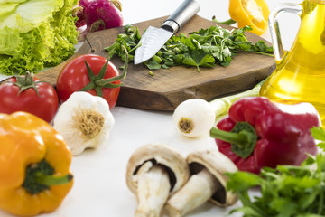 Vegetables on white table