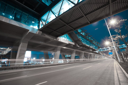 Fototapeta City road surface floor with viaduct bridge