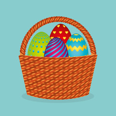 cute basket with eggs painted vector illustration design