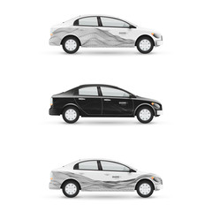 Mockup of white passenger car. Set of design templates for transport. Branding for advertising, business and corporate identity.