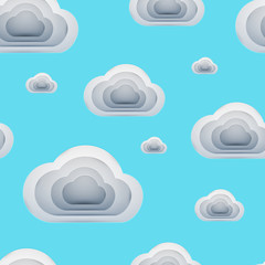 Paper art cartoon clouds in realistic trendy craft style. Modern origami design template. Concept inspiration or idea for your projects. Vector illustration.