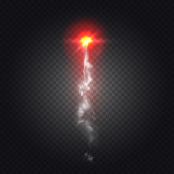 Realistic red signal rocket flare on transparent background. Vector illustration.