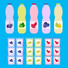 Fototapeta premium set of containers and bottles with fruit yogurt. vector.