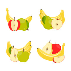 icon set: bananas, pear, apples. vector fruit.