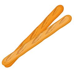 Two white baguettes close-up hand drawn figure on white background.