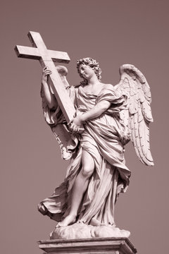 Statue on Pont Sant Angelo Bridge by Bernini, 17th Century, in Rome; Italy