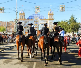 Fotobehang On horseback at the fair, Feast in Spain © joserpizarro