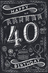 Fototapeta premium Anniversary Happy Birthday Card Design on Chalkboard. 40 Years