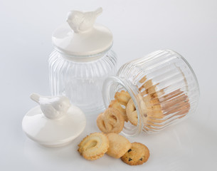 jar or glass jar with cookies on the background.