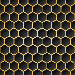 black background with golden textured hexagonal grid - 142564725