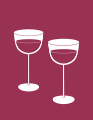 Cartoon vector tall wine glasses. Drinks menu illustration 