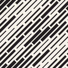 Vector Seamless Black And White Irregular Dash Rectangles Grid Pattern. Trendy Monochrome Texture.