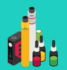 Isometric Icon of Vape device set. Flat vector.
